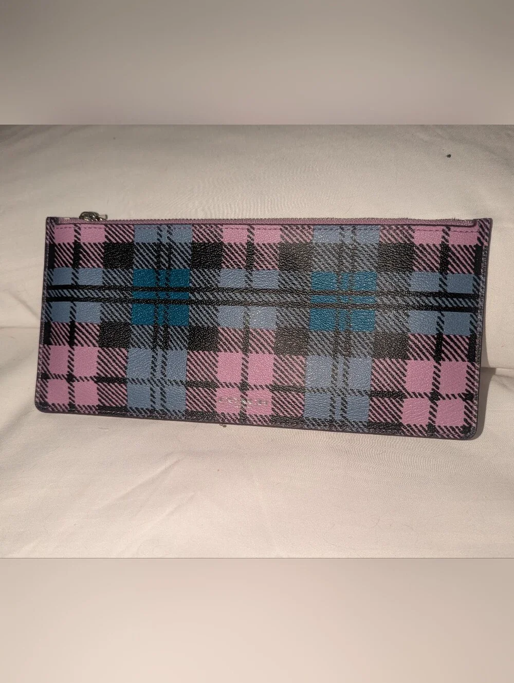 Coach East West Leather Crossbody with Lilic & Blue Plaid Pouch F 22252
